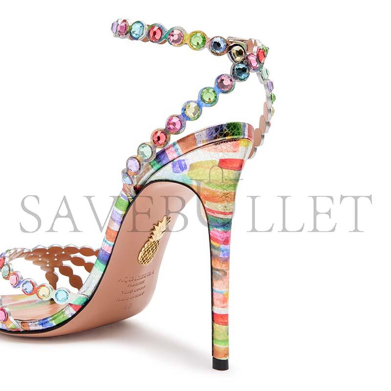 AQUAZZURA TEQUILA 105 PRINTED LEATHER SANDALS 